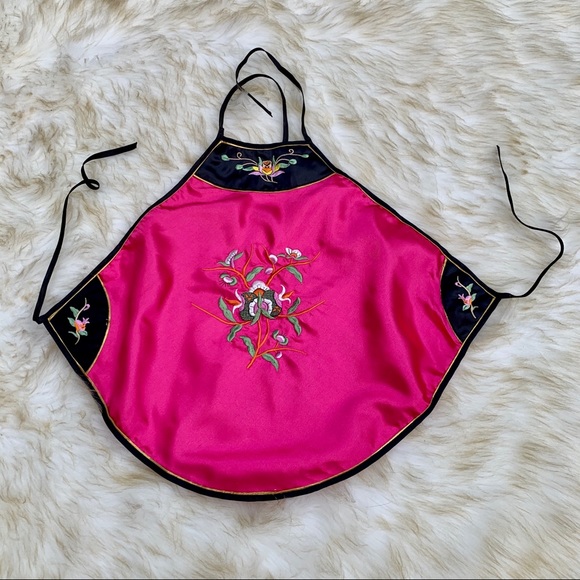 🎉 Sale Asian Pink Flower Embroidered Halter Tie Top - Picture 1 of 3